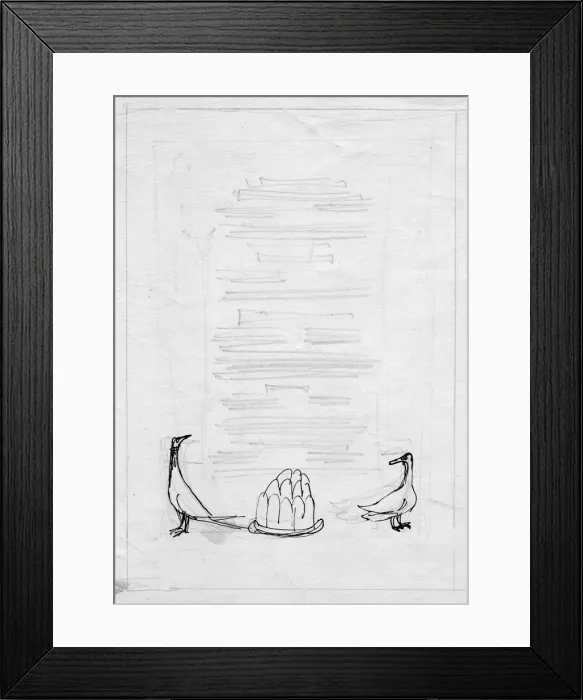 Framed Print : Birds and jelly, menu design, c1950. Creator: Shirley Markham Framed Print : Birds and jelly, menu design, c1950. Creator: Shirley Markham