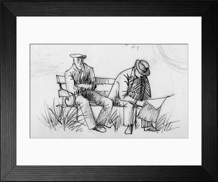 Framed Print : Two men on a bench, c1950. Creator: Shirley Markham Framed Print : Two men on a bench, c1950. Creator: Shirley Markham