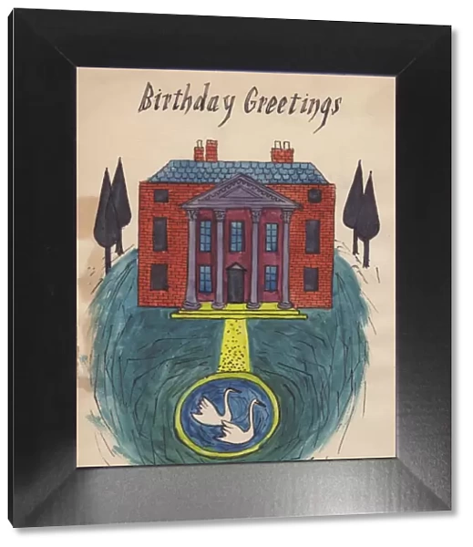 Stately home, birthday card, 1952. Creator: Shirley Markham