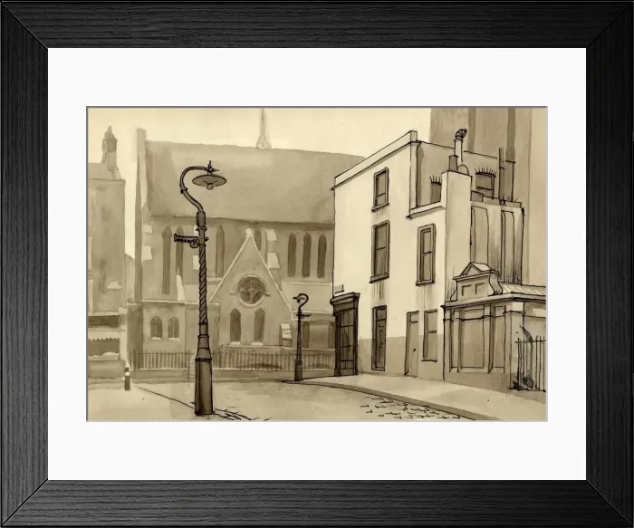 Framed Print : Lamppost and church, c1951. Creator: Shirley Markham Framed Print : Lamppost and church, c1951. Creator: Shirley Markham