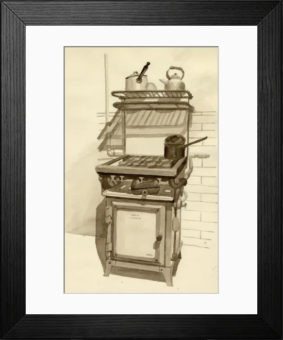 Framed Print : Gas stove, 1951. Creator: Shirley Markham Framed Print : Gas stove, 1951. Creator: Shirley Markham