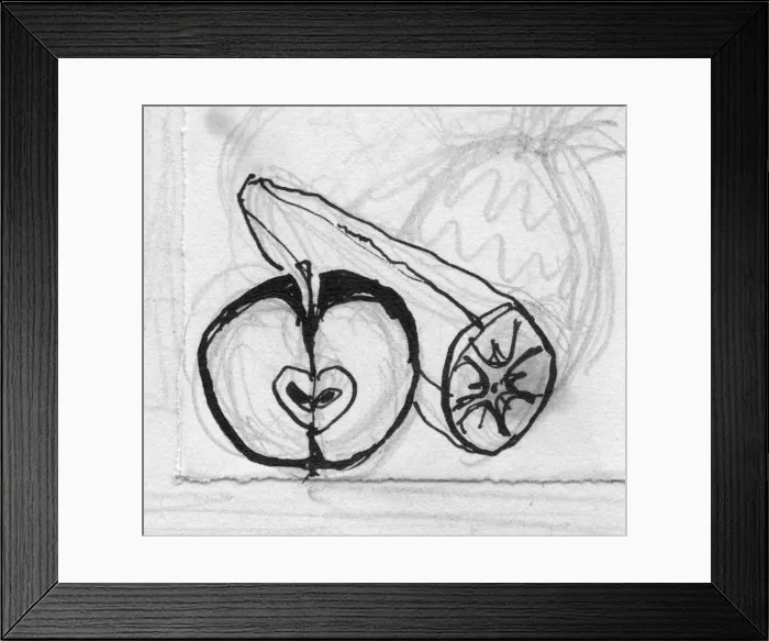 Framed Print : Apple and banana, c1950. Creator: Shirley Markham Framed Print : Apple and banana, c1950. Creator: Shirley Markham
