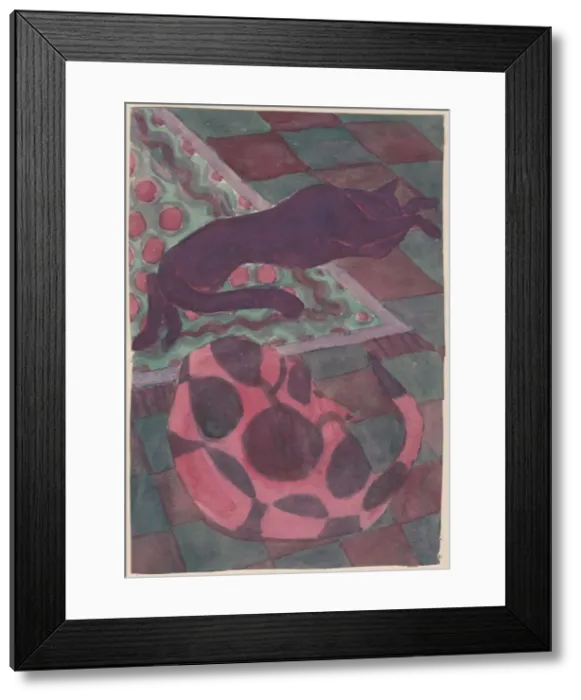 Framed Print : Sleeping dog and cat, c1951. Creator: Shirley Markham Framed Print : Sleeping dog and cat, c1951. Creator: Shirley Markham