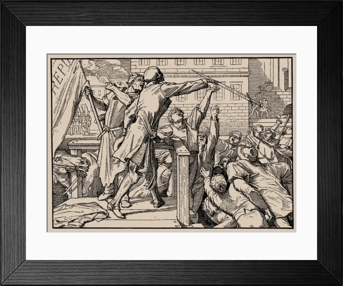 Framed Print : Also a Dance of Death, Sheet IV (Death hands the sword to the people), 1849 Framed Print : Also a Dance of Death, Sheet IV (Death hands the sword to the people), 1849