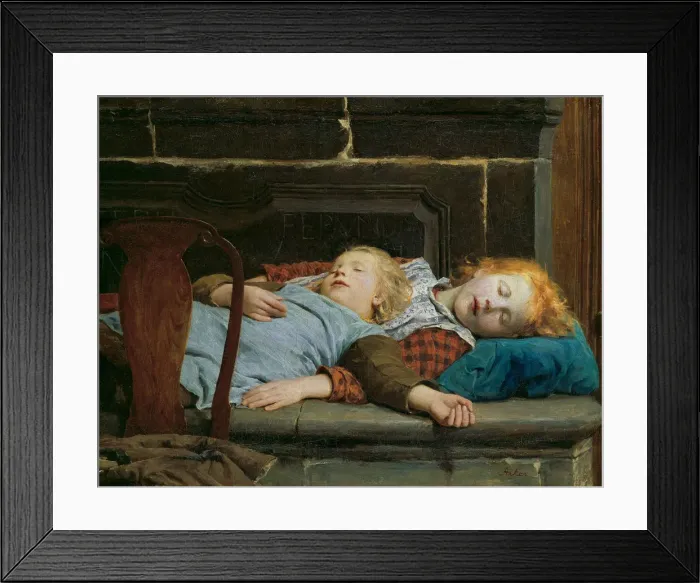 Framed Print : Two sleeping girls on the stove bench, 1895 Framed Print : Two sleeping girls on the stove bench, 1895