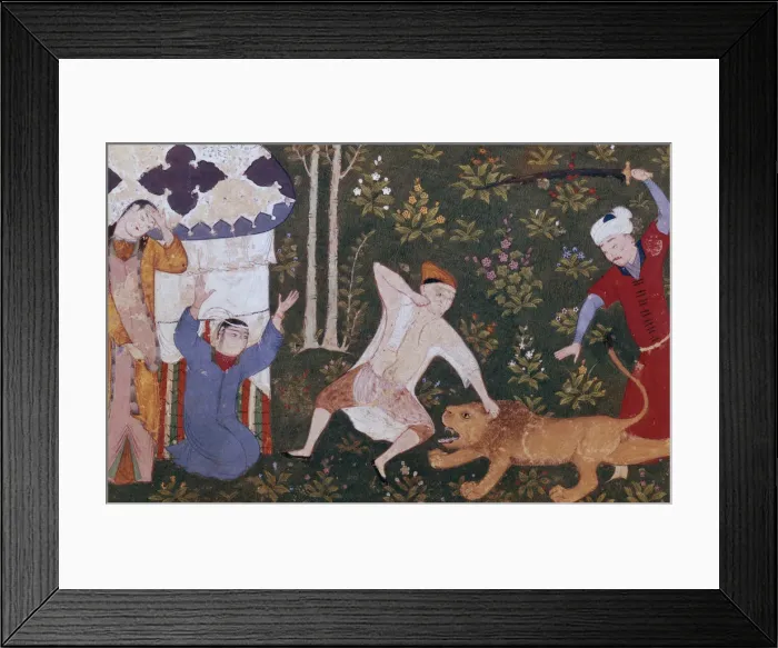Framed Print : Bahram Gur kills the lion, 16th century Framed Print : Bahram Gur kills the lion, 16th century