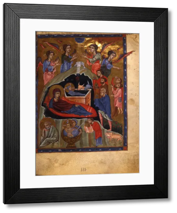 Framed Print : The Nativity of Christ (Manuscript illumination from the Matenadaran Gospel), 1268 Framed Print : The Nativity of Christ (Manuscript illumination from the Matenadaran Gospel), 1268