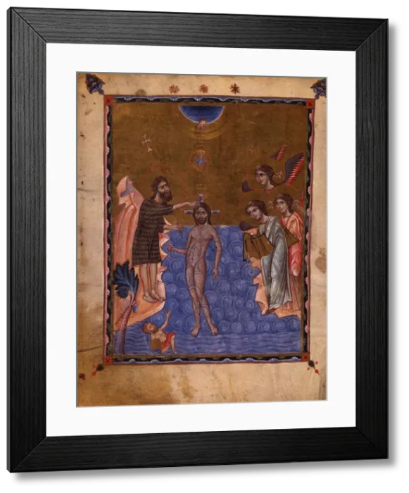 Framed Print : The Baptism of Christ (Manuscript illumination from the Matenadaran Gospel), 1268 Framed Print : The Baptism of Christ (Manuscript illumination from the Matenadaran Gospel), 1268