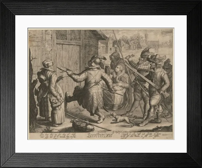 Framed Print : Spanish Soldiers forcing their way into a cottage. From the Series Boereverdriet Framed Print : Spanish Soldiers forcing their way into a cottage. From the Series Boereverdriet