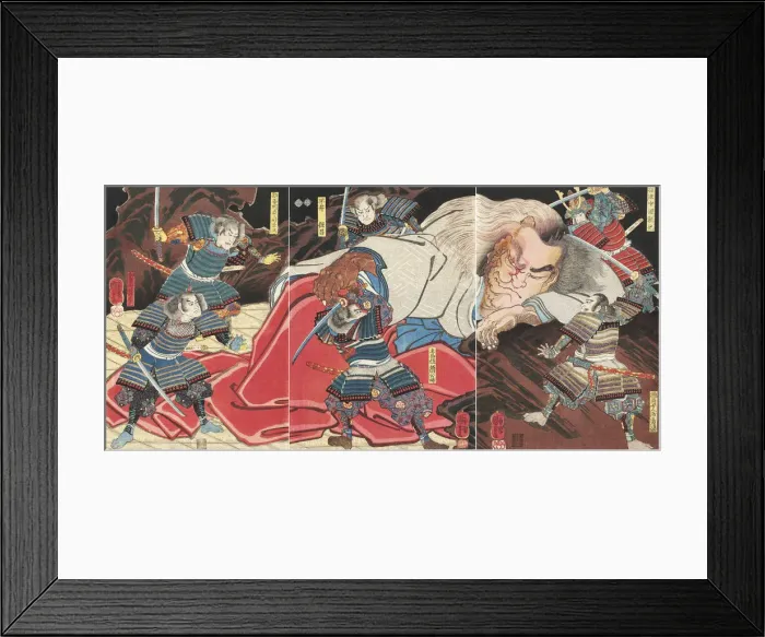 Framed Print : Minamoto no Yorimitsu and his retainers attacking the drunken monster Shuten-doji on mount Oe, 1851 Framed Print : Minamoto no Yorimitsu and his retainers attacking the drunken monster Shuten-doji on mount Oe, 1851