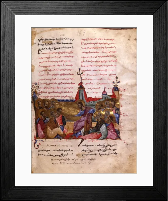 Framed Print : Christ Taking Leave of the Apostles (Manuscript illumination from the Matenadaran Gospel), 1286 Framed Print : Christ Taking Leave of the Apostles (Manuscript illumination from the Matenadaran Gospel), 1286