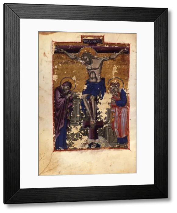 Framed Print : The Crucifixion (Manuscript illumination from the Matenadaran Gospel), 1401 Framed Print : The Crucifixion (Manuscript illumination from the Matenadaran Gospel), 1401