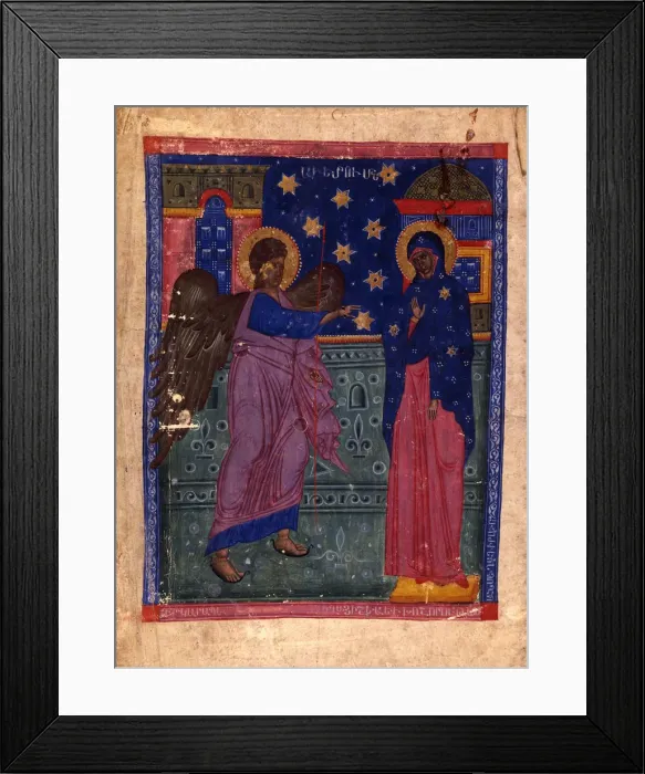 Framed Print : The Annunciation (Manuscript illumination from the Matenadaran Gospel), 1356 Framed Print : The Annunciation (Manuscript illumination from the Matenadaran Gospel), 1356