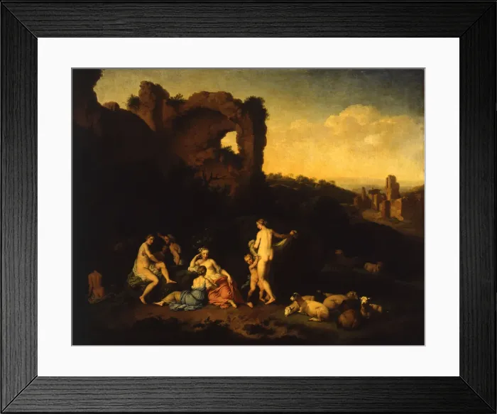 Framed Print : Girls bathing near the ruins, 1754 Framed Print : Girls bathing near the ruins, 1754