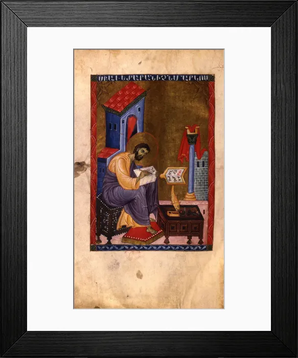 Framed Print : Mark the Evangelist (Manuscript illumination from the Matenadaran Gospel), 13th century