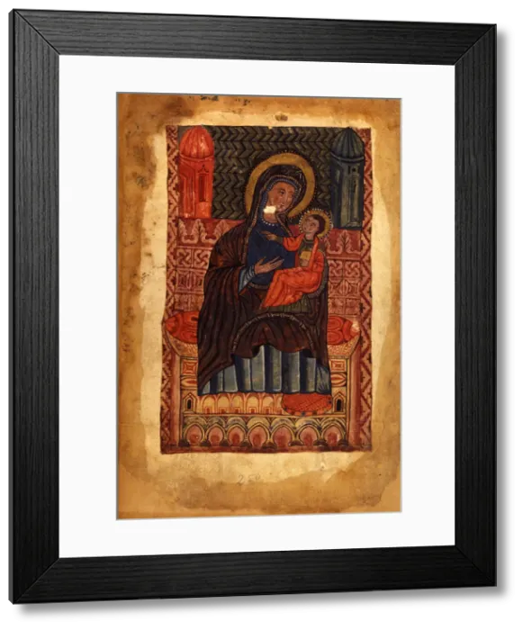 Framed Print : Mother of God and child (Manuscript illumination from the Matenadaran Gospel), 1378 Framed Print : Mother of God and child (Manuscript illumination from the Matenadaran Gospel), 1378