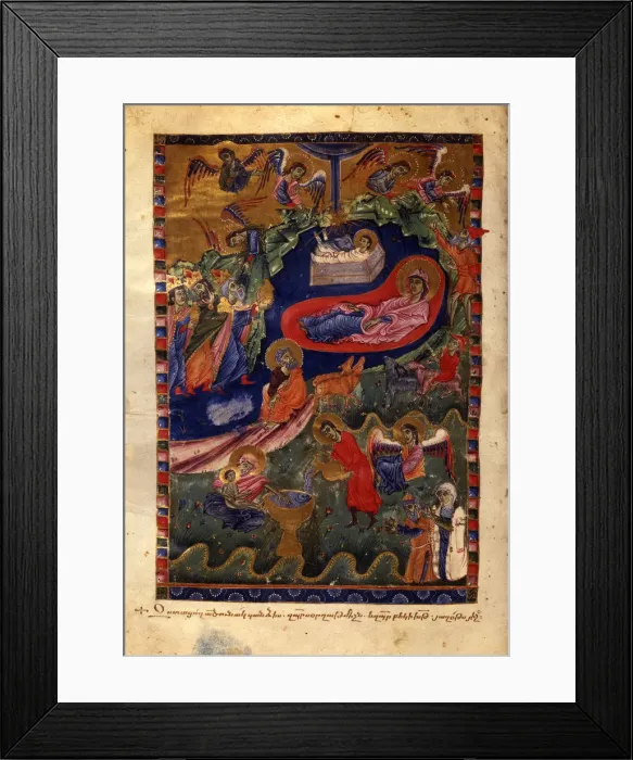 Framed Print : The Nativity of Christ (Manuscript illumination from the Matenadaran Gospel), 1314