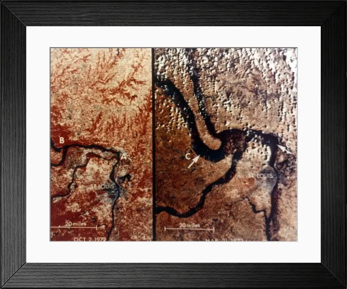 Framed Print : Earth from space - the Mississippi River and St Louis, USA, c1980s. Creator: NASA Framed Print : Earth from space - the Mississippi River and St Louis, USA, c1980s. Creator: NASA