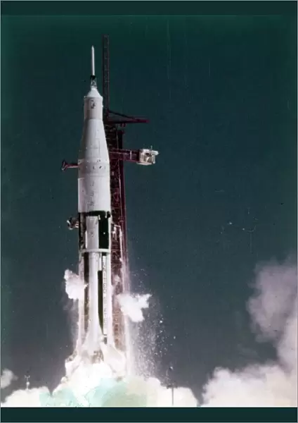 Saturn V rocket lifting off, Kennedy Space Center, Merritt Island, Florida, USA. Creator: NASA