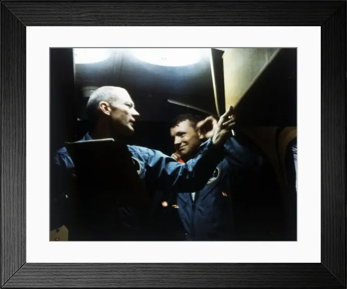 Framed Print : Buzz Aldrin and Neil Armstrong in quarantine, Apollo 11 mission, July 1969. Creator: NASA Framed Print : Buzz Aldrin and Neil Armstrong in quarantine, Apollo 11 mission, July 1969. Creator: NASA
