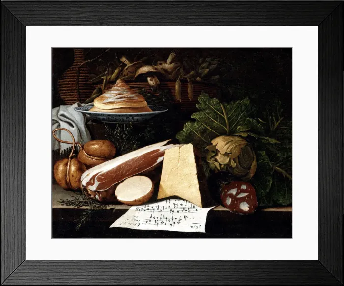 Framed Print : Composition with salami, cheese and vegetables Framed Print : Composition with salami, cheese and vegetables