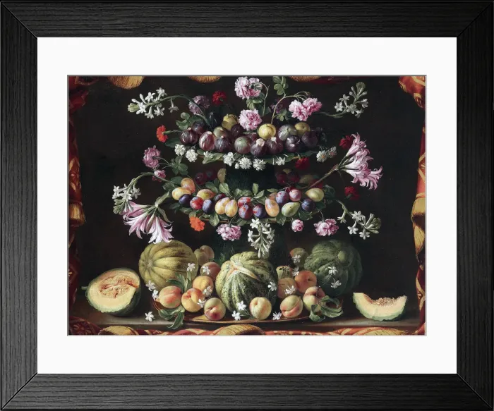 Framed Print : Still life with figs, plums, peaches and melons Framed Print : Still life with figs, plums, peaches and melons