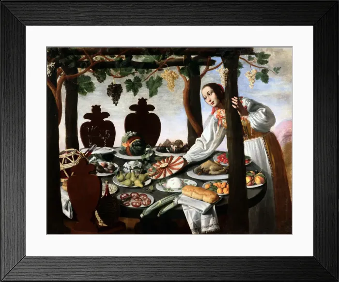 Framed Print : Woman covering the table, Mid of 1600s Framed Print : Woman covering the table, Mid of 1600s