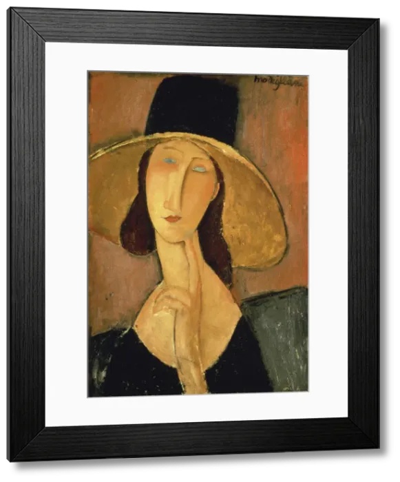 Framed Print : Jeanne Hebuterne with big hat, 1918 Framed Print : Jeanne Hebuterne with big hat, 1918