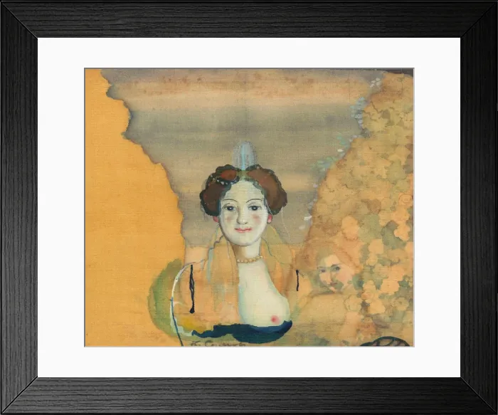 Framed Print : Young lady with a garden beyond