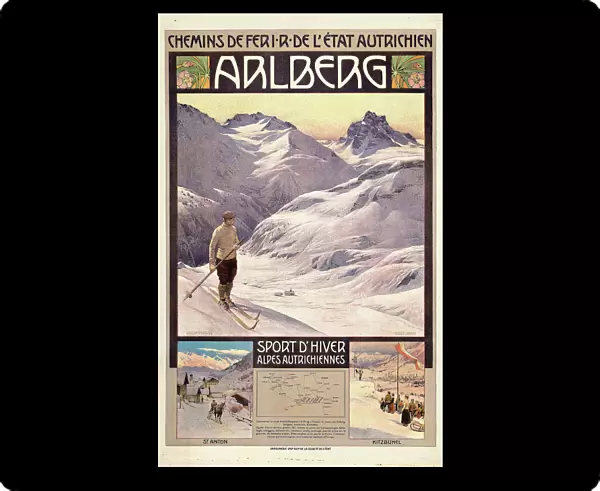Travel poster advertising winter sports in Arlberg, Austra, c1910
