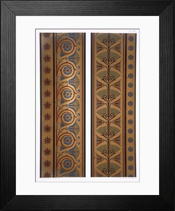 Framed Print : Vertical bands or borders in dark colours on gold ground, pub Framed Print : Vertical bands or borders in dark colours on gold ground, pub