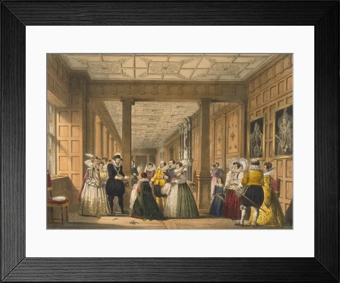 Framed Print : The Gallery at Hatfield House, Hertfordshire, pub. 1838. Creator: Joseph Nash (1809-78) Framed Print : The Gallery at Hatfield House, Hertfordshire, pub. 1838. Creator: Joseph Nash (1809-78)