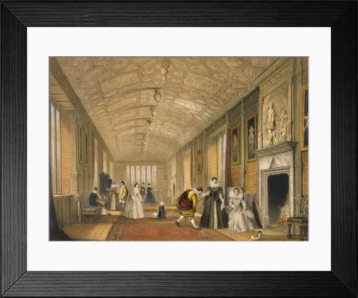 Framed Print : The Long Gallery at Lanhydrock, Cornwall, 1600. Creator: Joseph Nash (1809-78) Framed Print : The Long Gallery at Lanhydrock, Cornwall, 1600. Creator: Joseph Nash (1809-78)