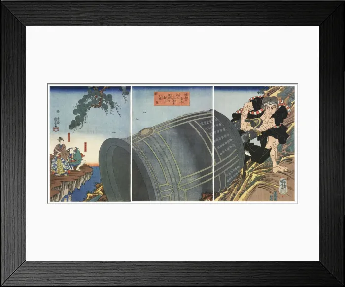 Framed Print : Benkeis Heroic Strength: Playfully Dragging the Bell of Mii Temple up Mount Hiei, ca 1845 Framed Print : Benkeis Heroic Strength: Playfully Dragging the Bell of Mii Temple up Mount Hiei, ca 1845