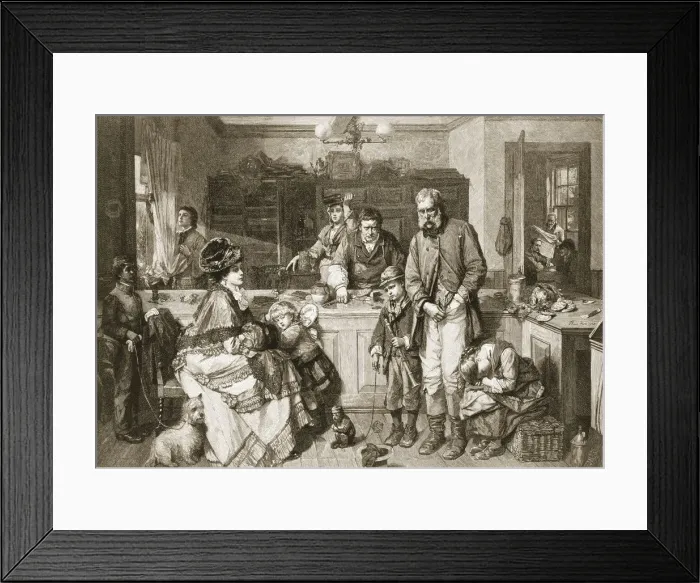 Framed Print : From Hand to Mouth - He was One of the Few who Would not Beg, pub. 1879. Creator Framed Print : From Hand to Mouth - He was One of the Few who Would not Beg, pub. 1879. Creator