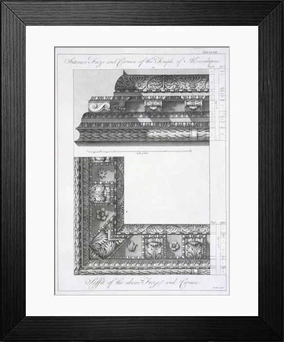 Framed Print : Interior frieze and cornice of the Temple of Aesculapius, pub. 1764. Creator: Robert Adam Framed Print : Interior frieze and cornice of the Temple of Aesculapius, pub. 1764. Creator: Robert Adam