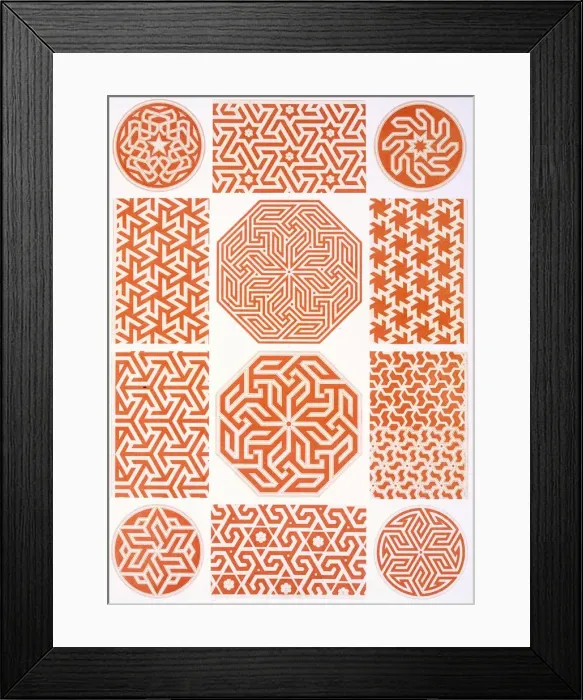 Framed Print : Studies of stucco decoration: various geometric patterns, pub Framed Print : Studies of stucco decoration: various geometric patterns, pub