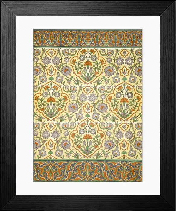 Framed Print : Faience mural with border using highly stylised repeating patterns of vegetal and floral forms, pub Framed Print : Faience mural with border using highly stylised repeating patterns of vegetal and floral forms, pub