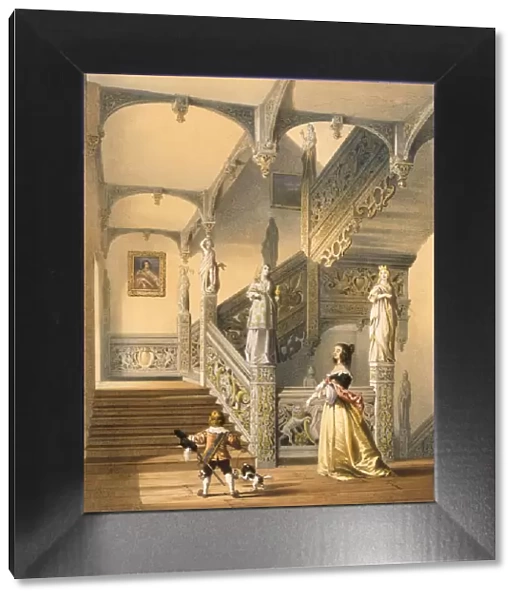 Grand Elizabethan staircase, Aldermaston, Berkshire. Creator: Joseph Nash (1809-78)
