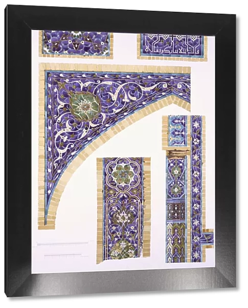Decorative tilework in blue, green and cream with gold outlines, pub. 1905. Creator