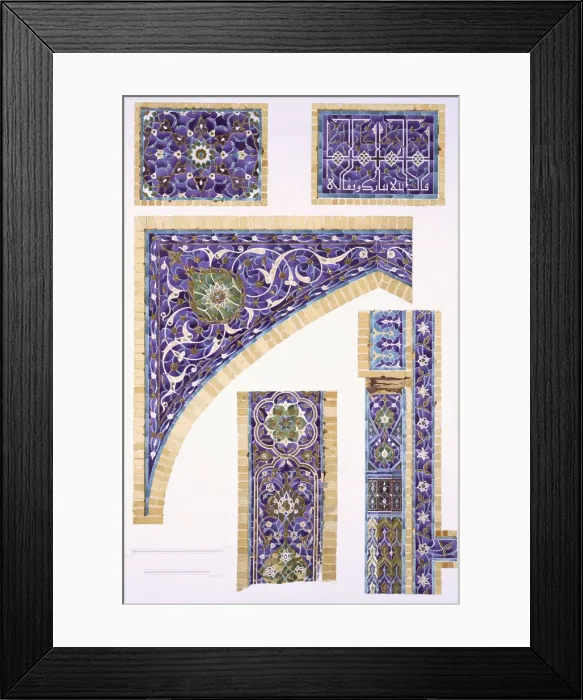 Framed Print : Decorative tilework in blue, green and cream with gold outlines, pub. 1905. Creator