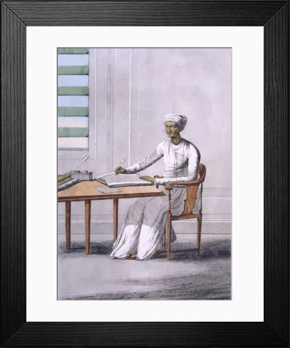 Framed Print : A causto (clerk / scribe), pub. 1808-12. Creator: Franz Balthazar Solvyns (1760-1824) Framed Print : A causto (clerk / scribe), pub. 1808-12. Creator: Franz Balthazar Solvyns (1760-1824)