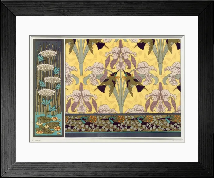 Framed Print : Design for wallpaper border, fabric and panel: Dragonflies; Waterlillies Framed Print : Design for wallpaper border, fabric and panel: Dragonflies; Waterlillies