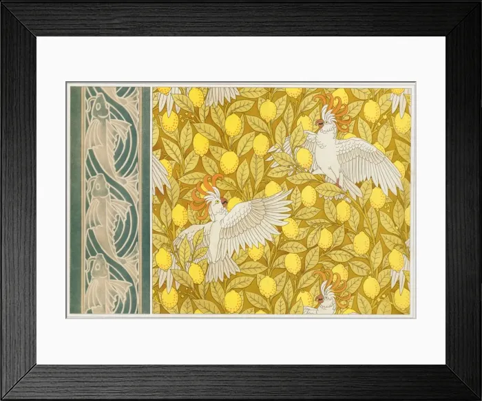 Framed Print : Design for Wallpaper Cockatoos with Lemons and Wallpaper Border with Framed Print : Design for Wallpaper Cockatoos with Lemons and Wallpaper Border with