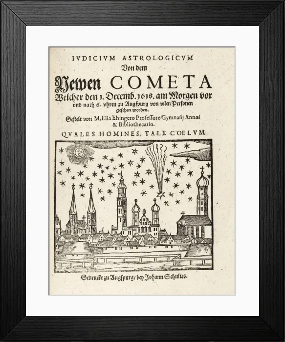 Framed Print : A new Comet viewed from Augspurg, Germany on 1 December, 1618, pub. 1618. Creator Framed Print : A new Comet viewed from Augspurg, Germany on 1 December, 1618, pub. 1618. Creator