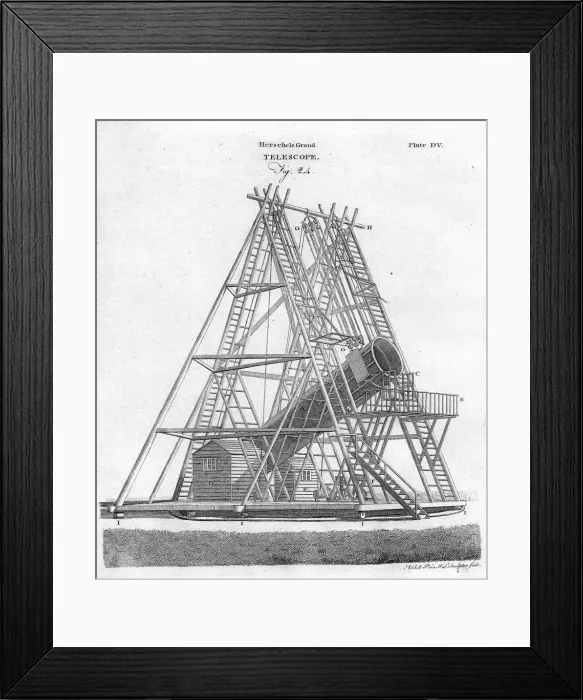 Framed Print : Herschels Grand Telescope, (Fig. 24), pub. 1797. Creator: English School (18th Century) Framed Print : Herschels Grand Telescope, (Fig. 24), pub. 1797. Creator: English School (18th Century)