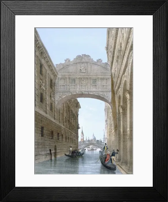 Framed Print : Gondolas passing under the Bridge of Sighs, c1850. Creator: Giovanni Battista Cecchini (1804-79) Framed Print : Gondolas passing under the Bridge of Sighs, c1850. Creator: Giovanni Battista Cecchini (1804-79)