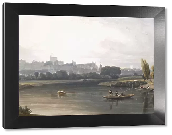 Windsor Castle from the River Thames: a West view, and fishing from punts, c1827-30