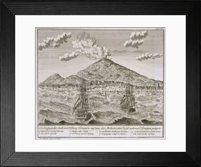 Framed Print : Island called Ternate in the Moluccas, pub. 1744. Creator: Johann Wolfgang Heydt (fl Framed Print : Island called Ternate in the Moluccas, pub. 1744. Creator: Johann Wolfgang Heydt (fl