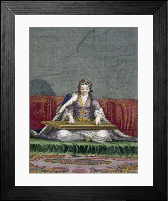 Framed Print : Turkish girl playing a keyboard plucking instrument, pub. 1707-08. Creator: Charles de Ferriol Framed Print : Turkish girl playing a keyboard plucking instrument, pub. 1707-08. Creator: Charles de Ferriol